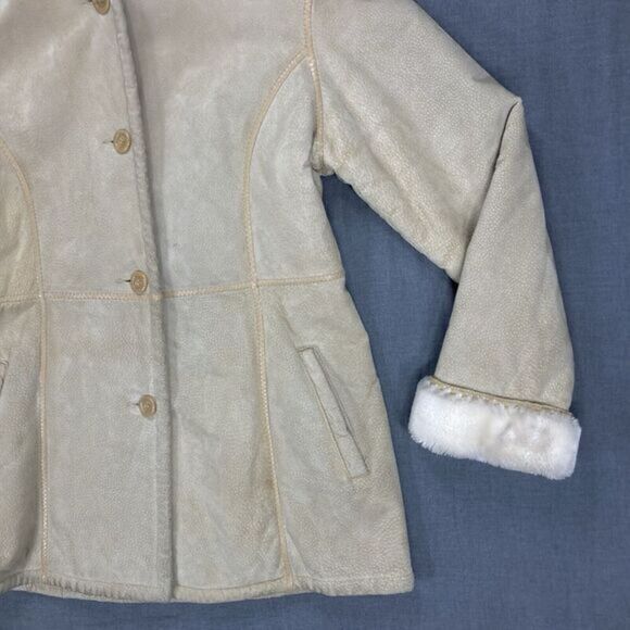 WILSONS‎ LEATHER Winter Coat Sz S Tan Suede Leather Hooded Faux Fur Lined Jacket - Picture 4 of 16